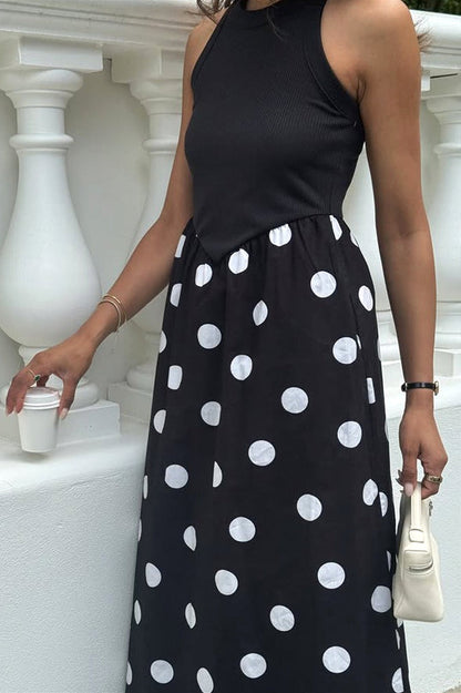 Casual Patchwork Polka Dot Maxi Dress