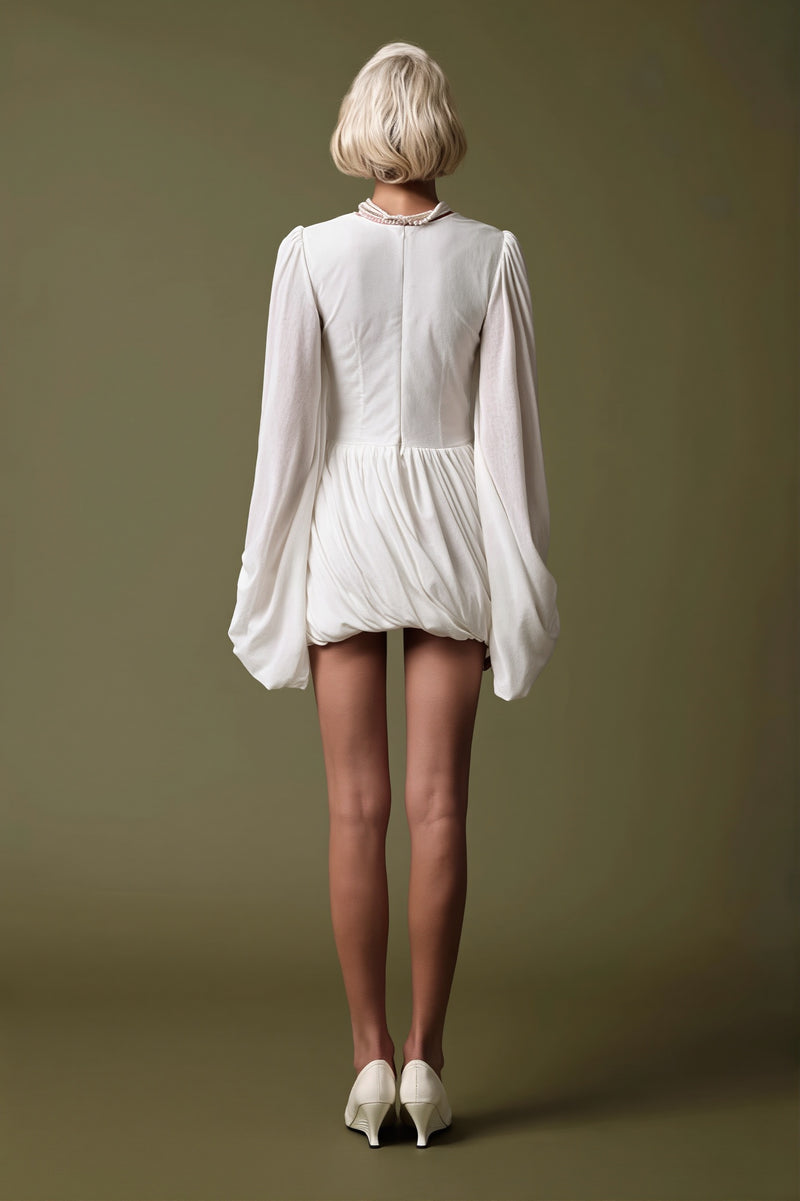 Casual Pleated Long Sleeve Mini Dress
