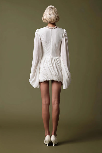 Casual Pleated Long Sleeve Mini Dress
