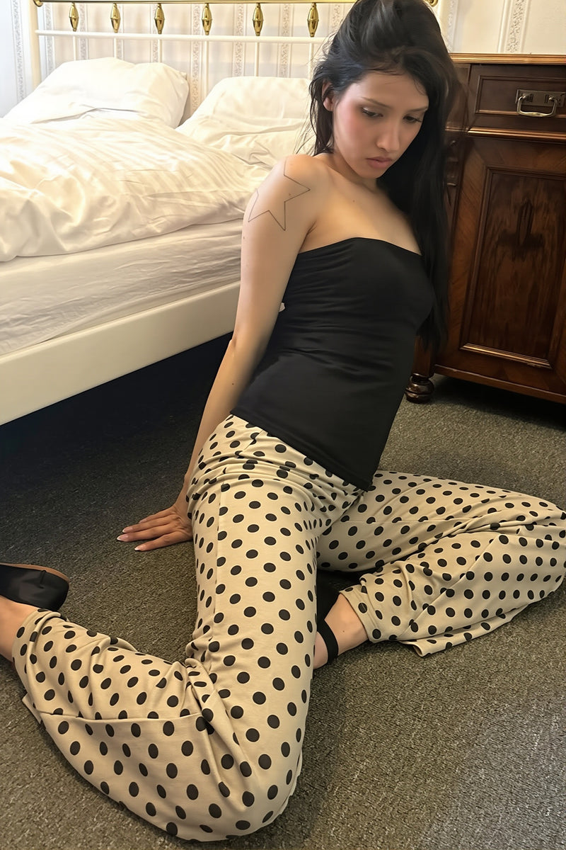 Casual Polka Dot Tie Flared Pants