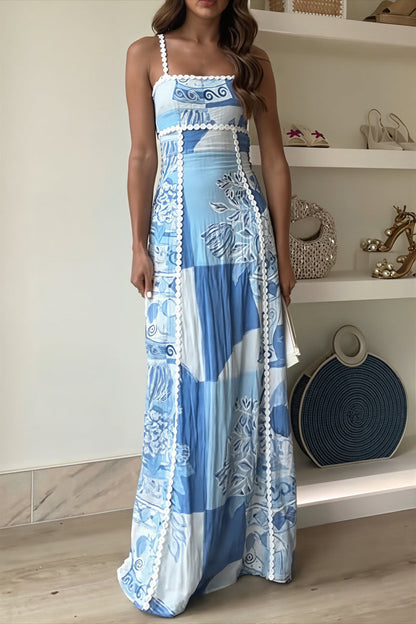 Casual Printed Spaghetti Strap Maxi Dress
