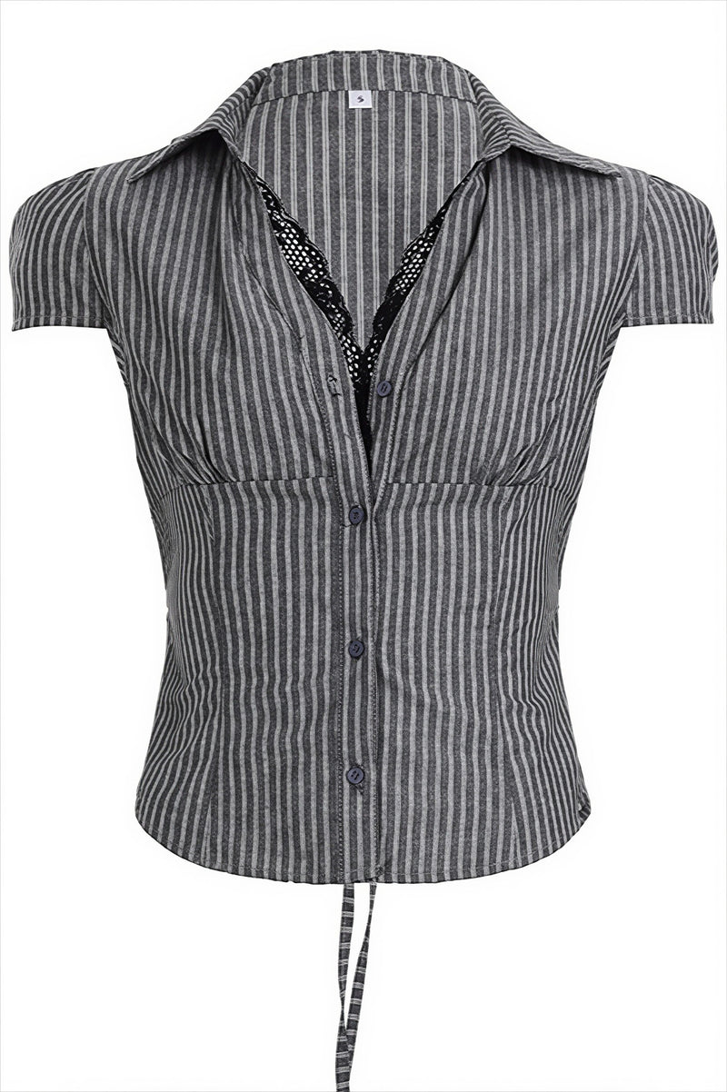 Casual Slim Lace Striped V Neck Blouse