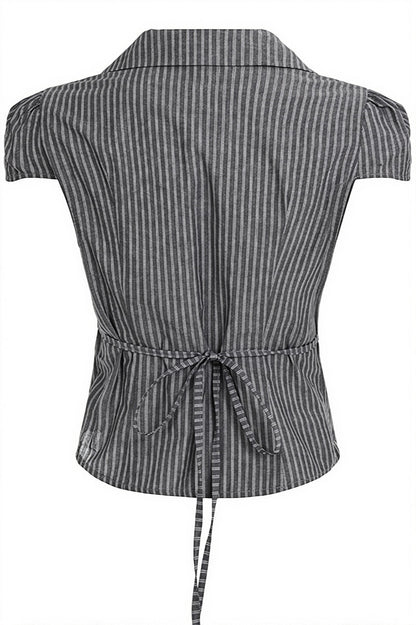 Casual Slim Lace Striped V Neck Blouse