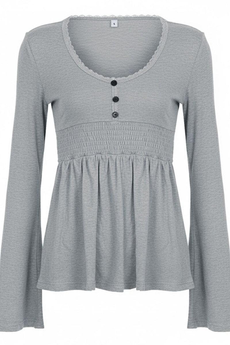 Casual Solid Deep V A Line Elastic Blouse