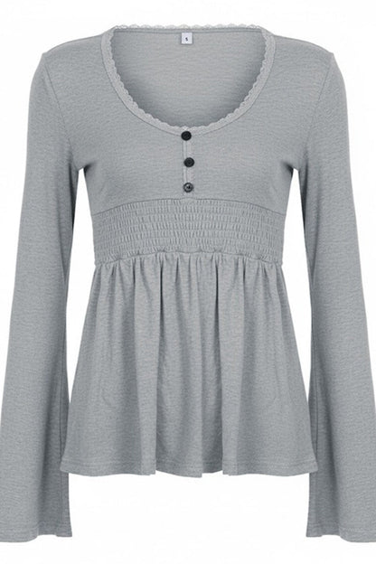 Casual Solid Deep V A Line Elastic Blouse