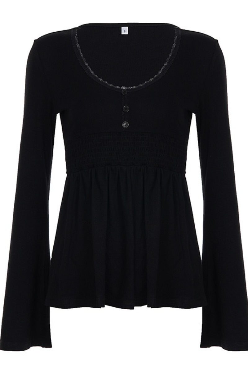Casual Solid Deep V A Line Elastic Blouse