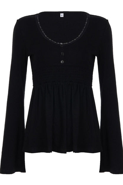 Casual Solid Deep V A Line Elastic Blouse