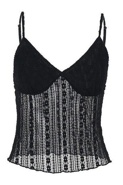 Casual Solid Lace Splice Slim Cami Top