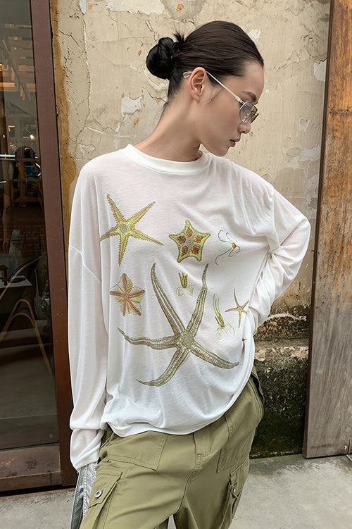 Casual Starfish Sheer Long Sleeve T-shirt