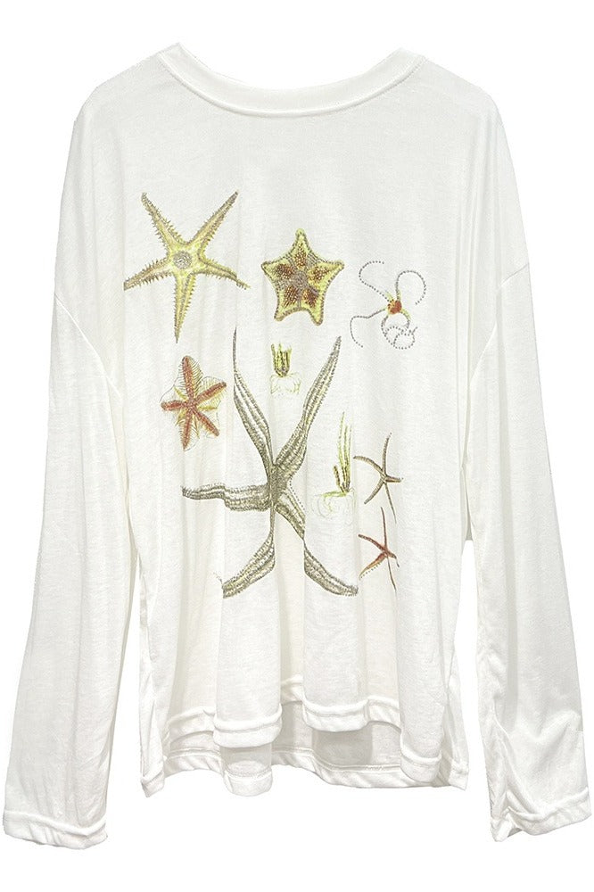 Casual Starfish Sheer Long Sleeve T-shirt