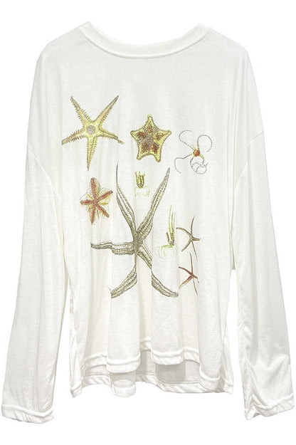 Casual Starfish Sheer Long Sleeve T-shirt