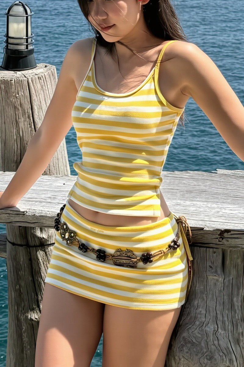 Casual Striped Cami Skirt Set