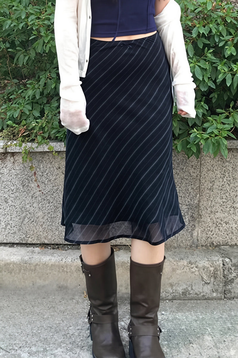 Casual Striped Double Mesh Skirt