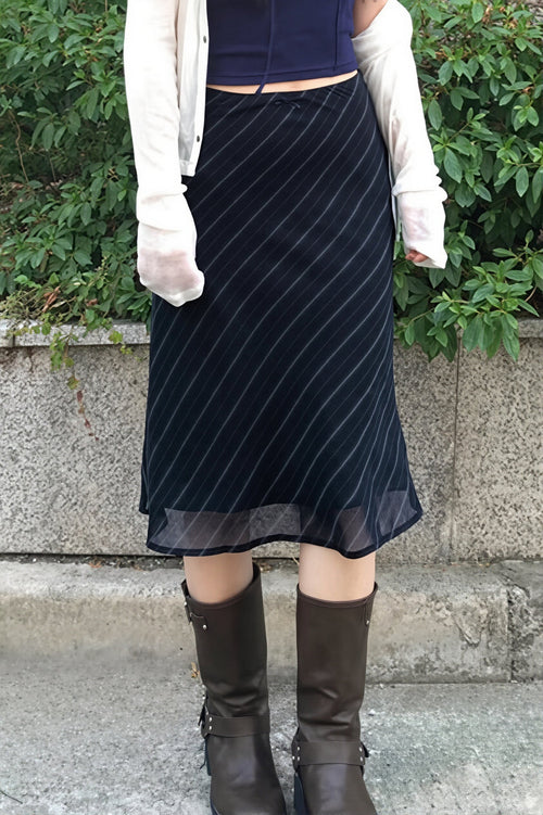 Casual Striped Double Mesh Skirt