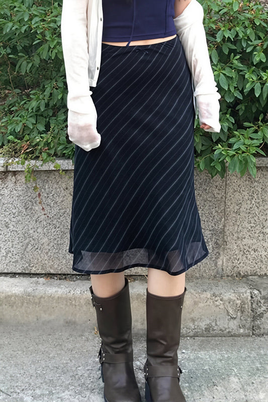 Casual Striped Double Mesh Skirt