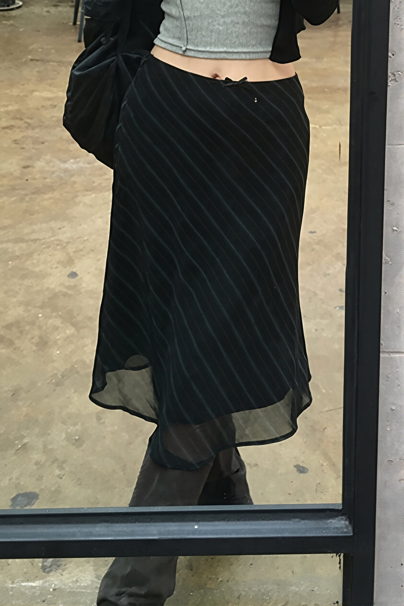 Casual Striped Double Mesh Skirt