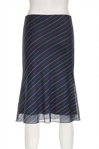 Casual Striped Double Mesh Skirt