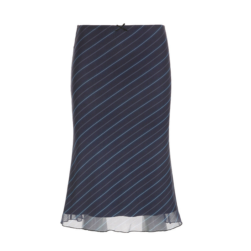 Casual Striped Double Mesh Skirt