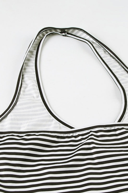 Casual Striped Halter Cuff Hem Two Piece Set
