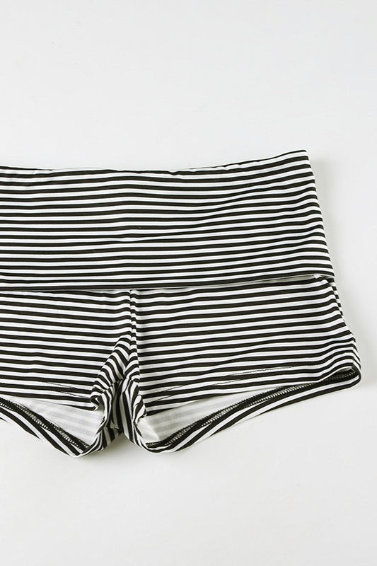Casual Striped Halter Cuff Hem Two Piece Set