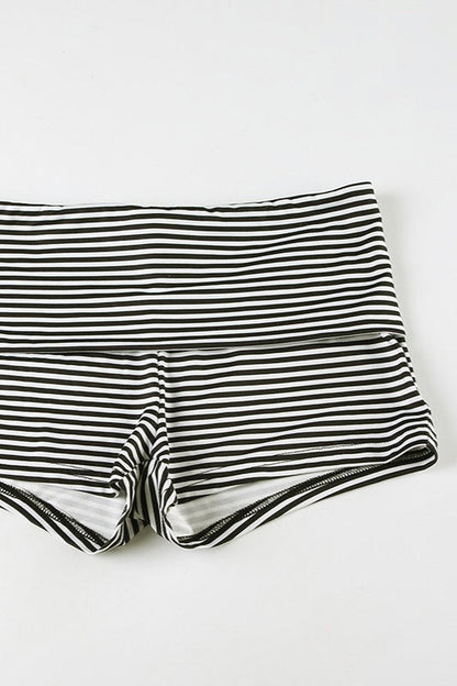 Casual Striped Halter Cuff Hem Two Piece Set