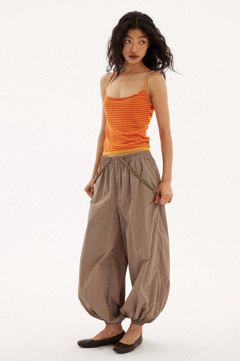 Casual Striped Orange Stretch Slim Cami Top