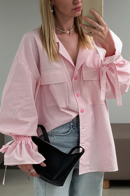 Casual Striped Ruffle Sleeve Blouse