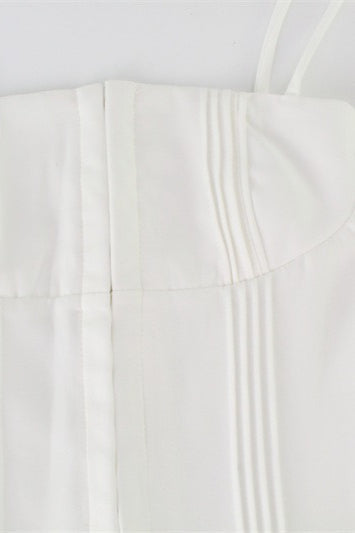 Casual White Tie Pleated Mini Dress