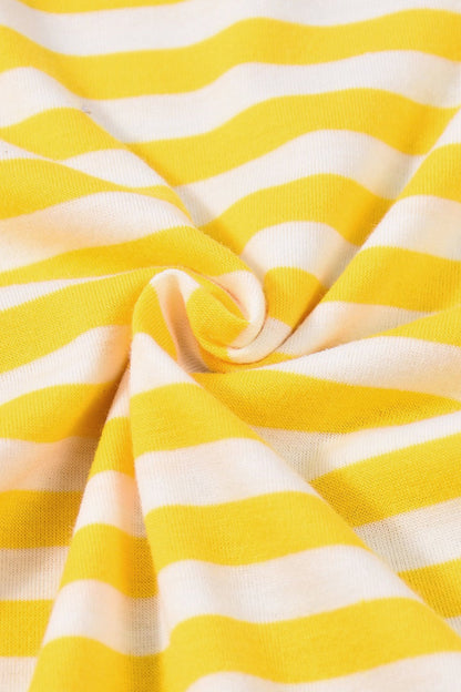 Casual Yellow Stripe Bow Two Piece Set