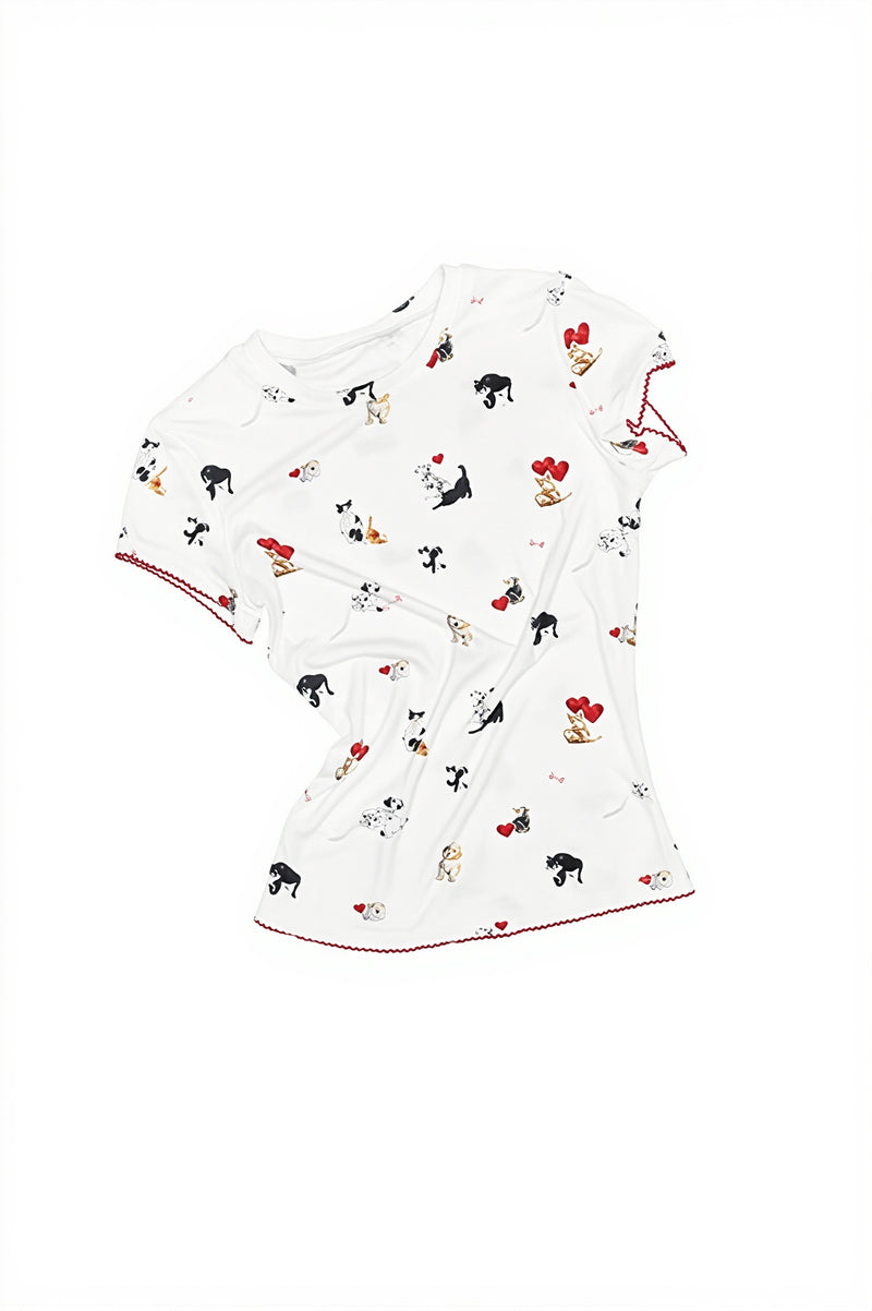 Cat Dog Print Stretchy Slim T-shirt