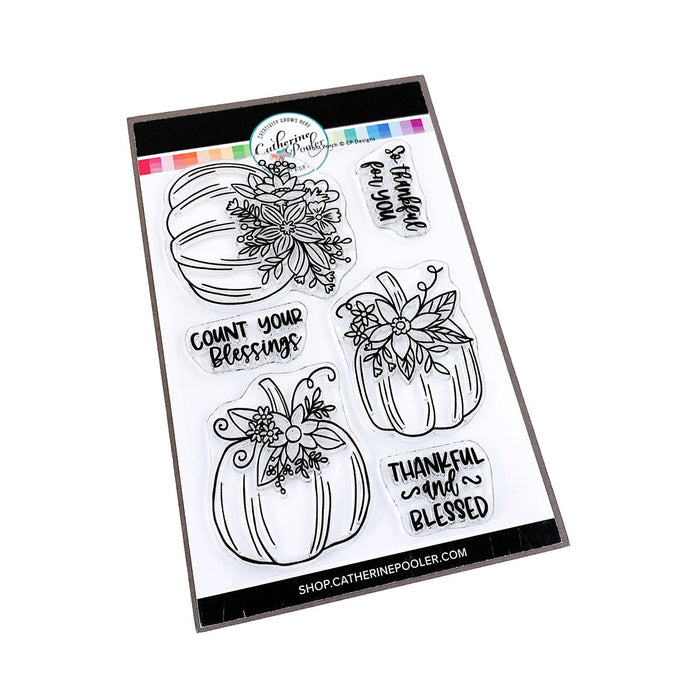 Catherine Pooler - Stamps - Front Porch Pumpkin. If an elegant, farmhouse look is your go-to for Halloween and Fall, then the Front Porch Pumpkins Stamps and Dies are going to be a fav!  These beautiful line art pumpkins are adorned with a variety of flowers and greenery and are ready for Pinterest perfect cards! Available at Embellish Away located in Bowmanville Ontario Canada