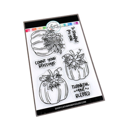 Catherine Pooler - Stamps - Front Porch Pumpkin. If an elegant, farmhouse look is your go-to for Halloween and Fall, then the Front Porch Pumpkins Stamps and Dies are going to be a fav!  These beautiful line art pumpkins are adorned with a variety of flowers and greenery and are ready for Pinterest perfect cards! Available at Embellish Away located in Bowmanville Ontario Canada