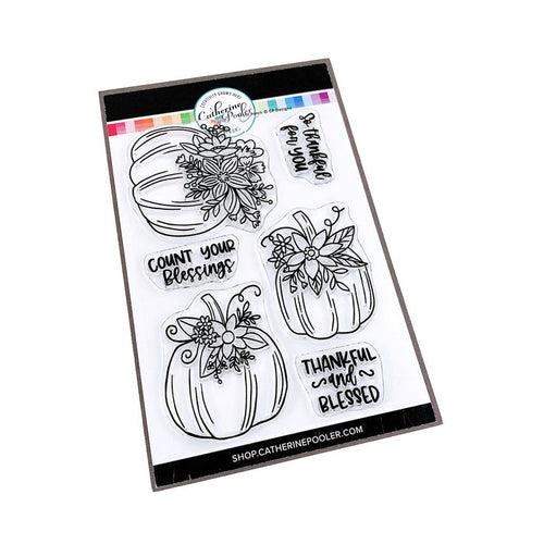 Catherine Pooler - Stamps - Front Porch Pumpkin. If an elegant, farmhouse look is your go-to for Halloween and Fall, then the Front Porch Pumpkins Stamps and Dies are going to be a fav!  These beautiful line art pumpkins are adorned with a variety of flowers and greenery and are ready for Pinterest perfect cards! Available at Embellish Away located in Bowmanville Ontario Canada