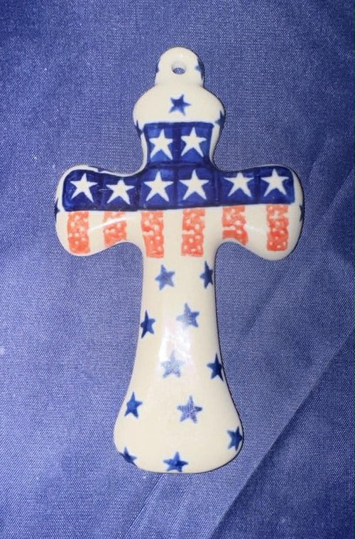 Ceramika Artystyczna Stars & Stripes Small 5" Cross - Shape: 613 - Pattern: Stars & Stripes (179X)