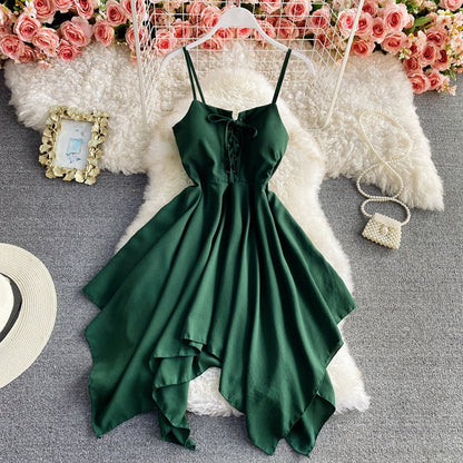 Charming sexy high waist irregular halter dress S24