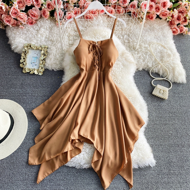 Charming sexy high waist irregular halter dress S24