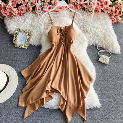 Charming sexy high waist irregular halter dress S24