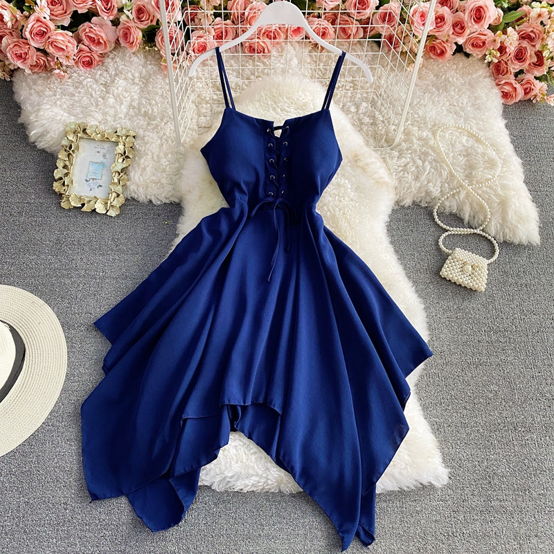 Charming sexy high waist irregular halter dress S24