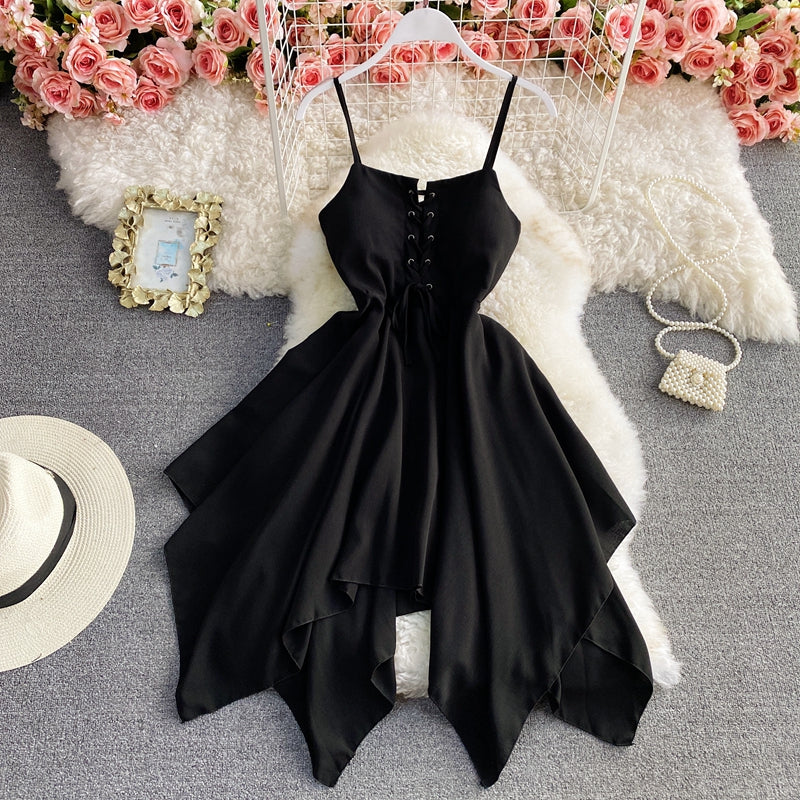 Charming sexy high waist irregular halter dress S24