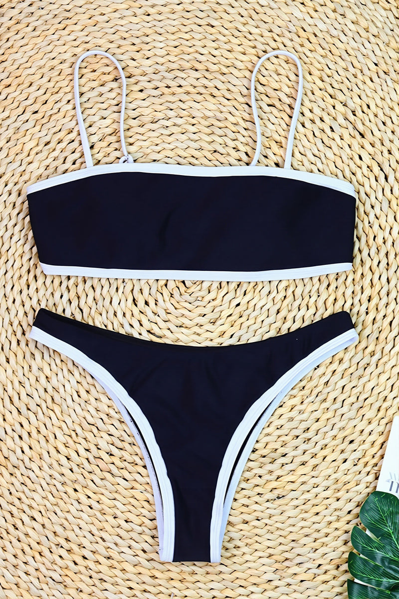 Chic Black White Tweed Style Bikini Sets