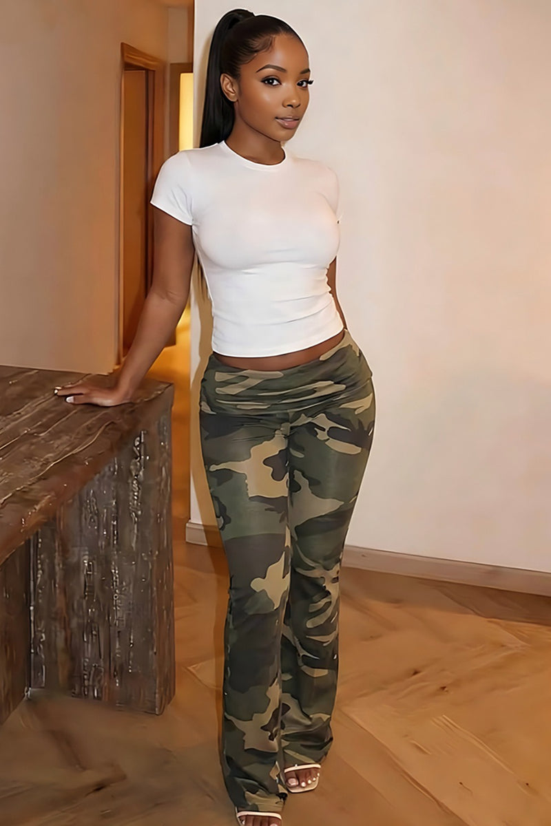 Chic Camouflage Print Low Rise Straight Pants