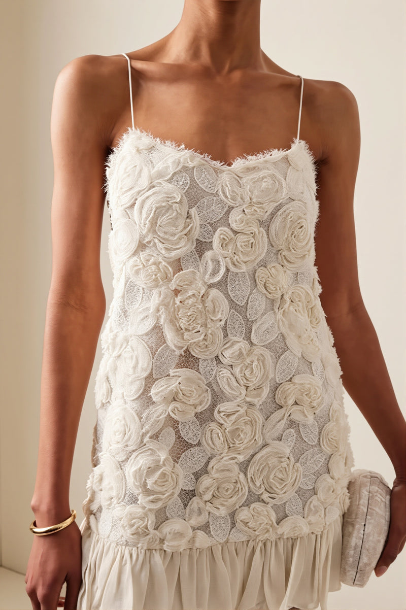 Chic Chiffon Floral Applique Cami Layered Mini Dress