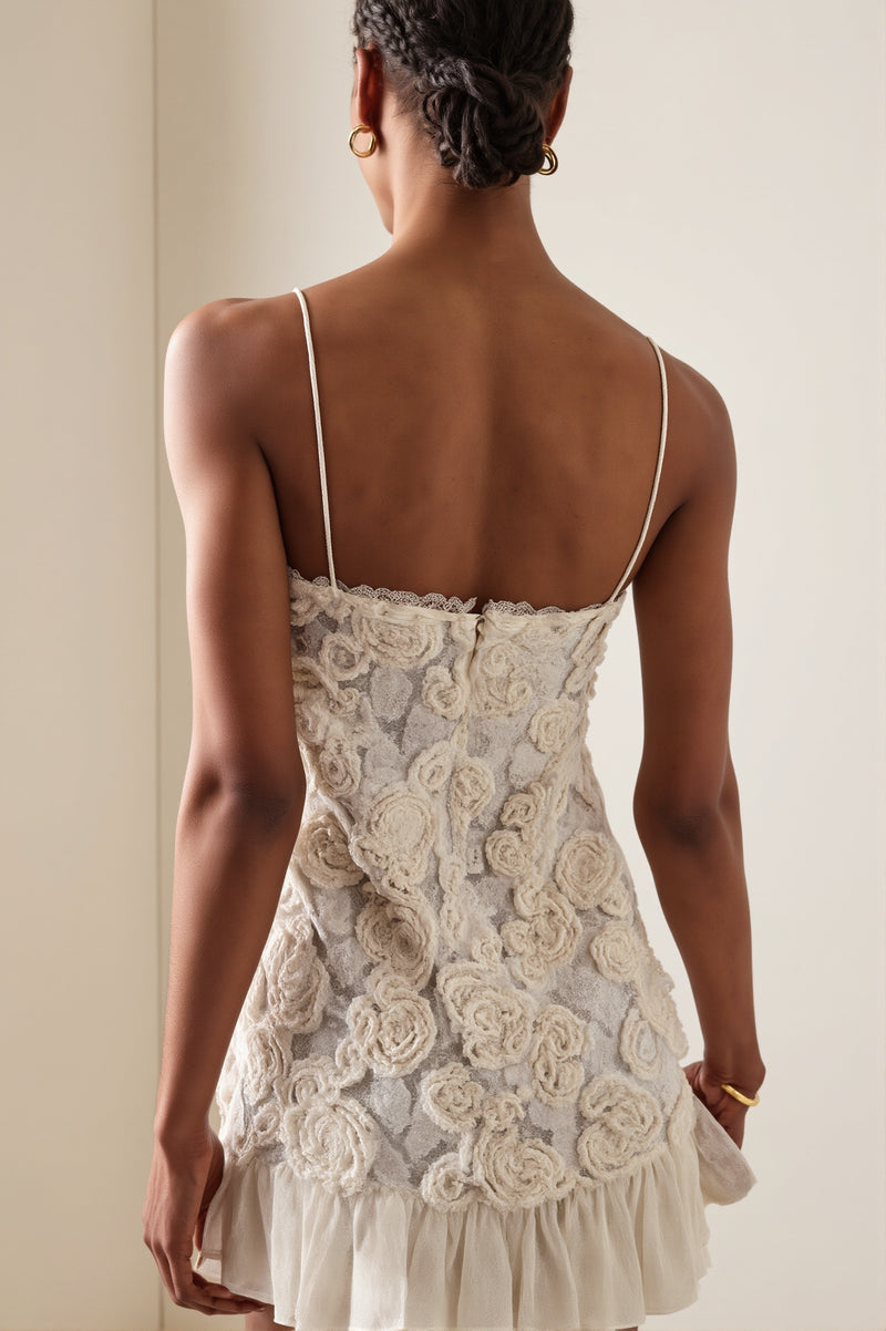 Chic Chiffon Floral Applique Cami Layered Mini Dress