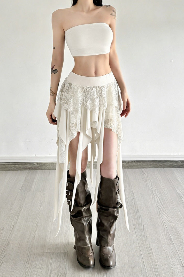 Chic Color Block Drape Tie Asymmetric Skirt