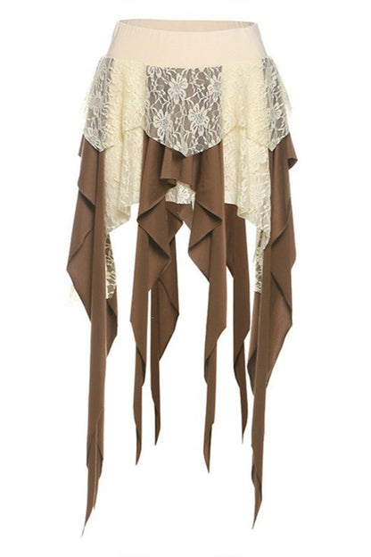 Chic Color Block Drape Tie Asymmetric Skirt