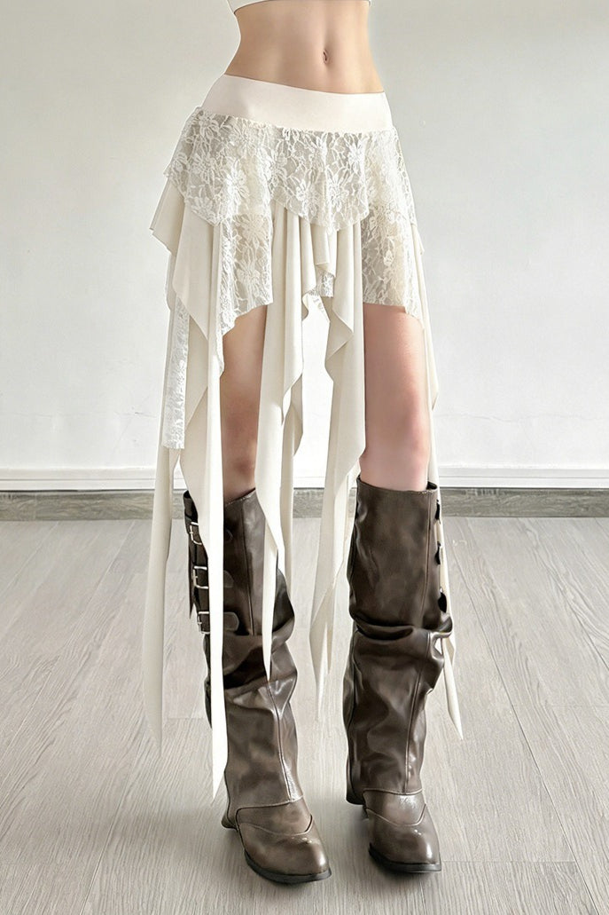 Chic Color Block Drape Tie Asymmetric Skirt