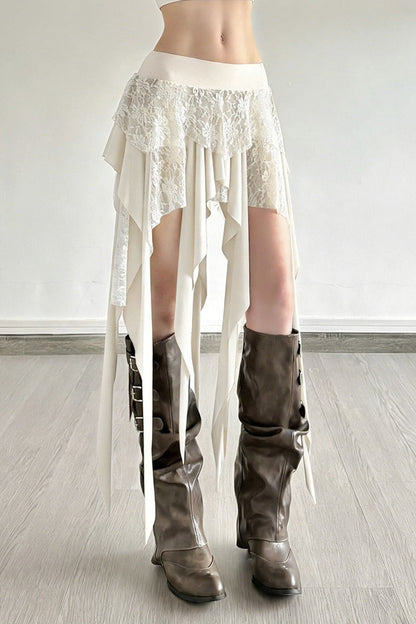 Chic Color Block Drape Tie Asymmetric Skirt