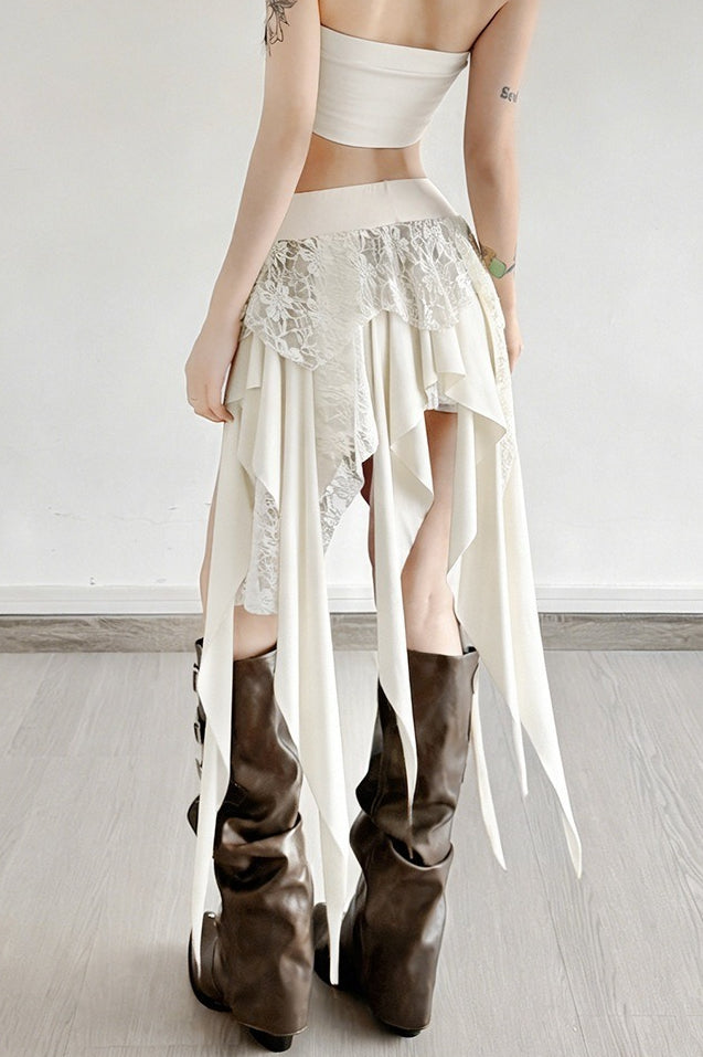 Chic Color Block Drape Tie Asymmetric Skirt