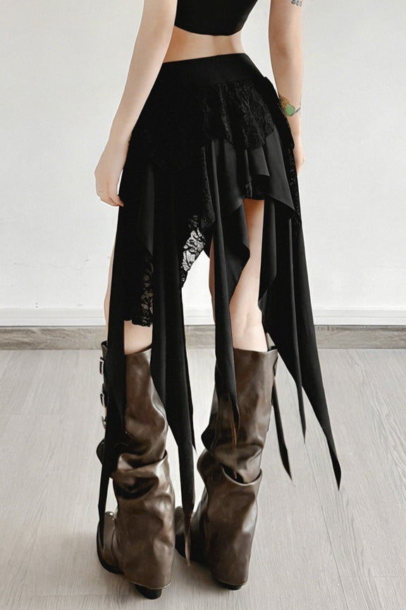 Chic Color Block Drape Tie Asymmetric Skirt