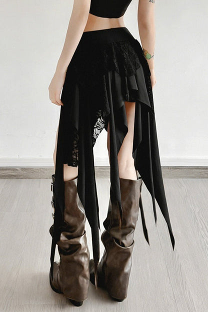 Chic Color Block Drape Tie Asymmetric Skirt